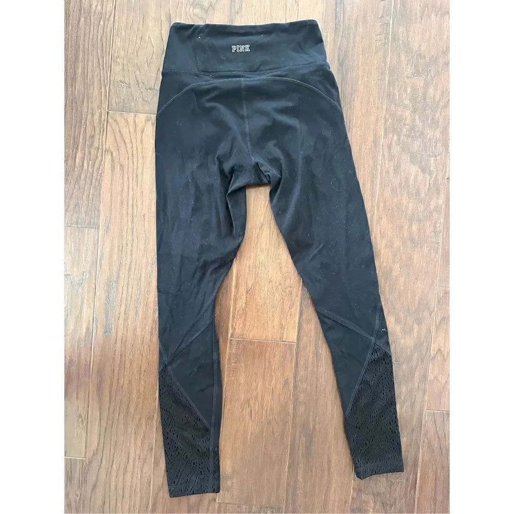 Pink Victorias Secret Sport Black Laser Cut Lace Ankle Leggings XS - Picture 1 of 5